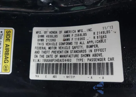 2014 Acura Tl 3.5 из США, поврежденный, VIN 19UUA8F54EA004460